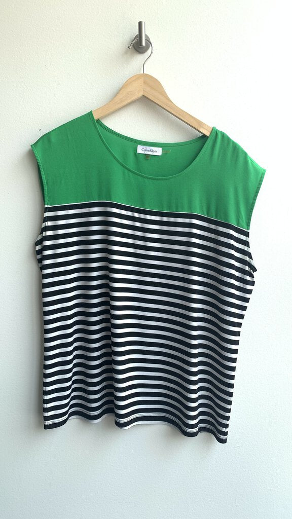 Calvin Klein Green w/ Black/White Stripe Tank - Size 1X