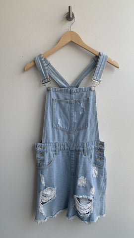 Wildfire Light Wash Distressed Overall Dress - Size X-Small