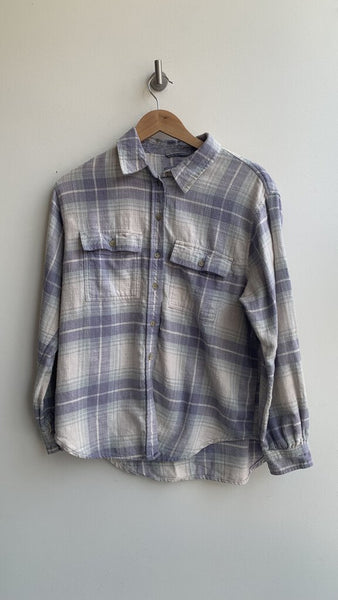 American Eagle Purple/Blue Button Front Flannel Shirt - Size X-Small