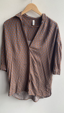 Soyaconcept Brown/Blue Diamond Print Button Front Shirt Dress - Size X-Small