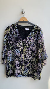 Calvin Klein Black Floral Print Bell Sleeve Blouse - Size Large