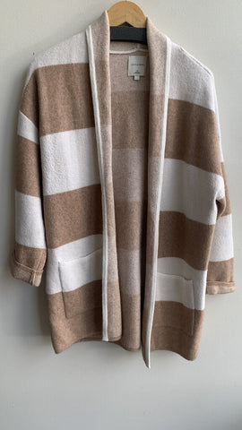 Gentle Fawn Cream/Brown Striped Knit Open Front Cardigan - Size X-Small