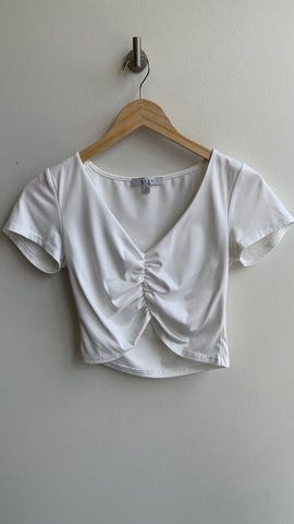 gaze White Rouched Front V-Neck Tee - Size X-Small