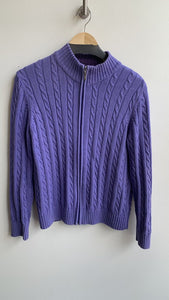 Purple Cable Knit Zip Front Knit Cardigan - Size Medium