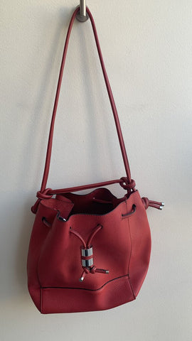 Zara Red Faux Pebbled Leather Cinch Close Shoulder Bag