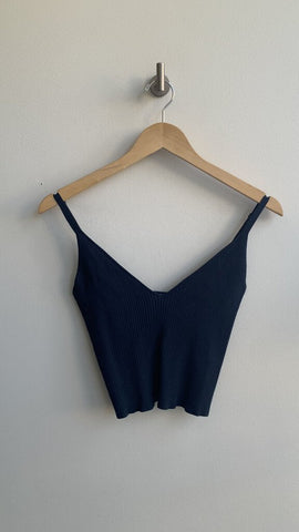 Wilfred Navy Ribbed Thin Strap Knit Crop Top - Size Large