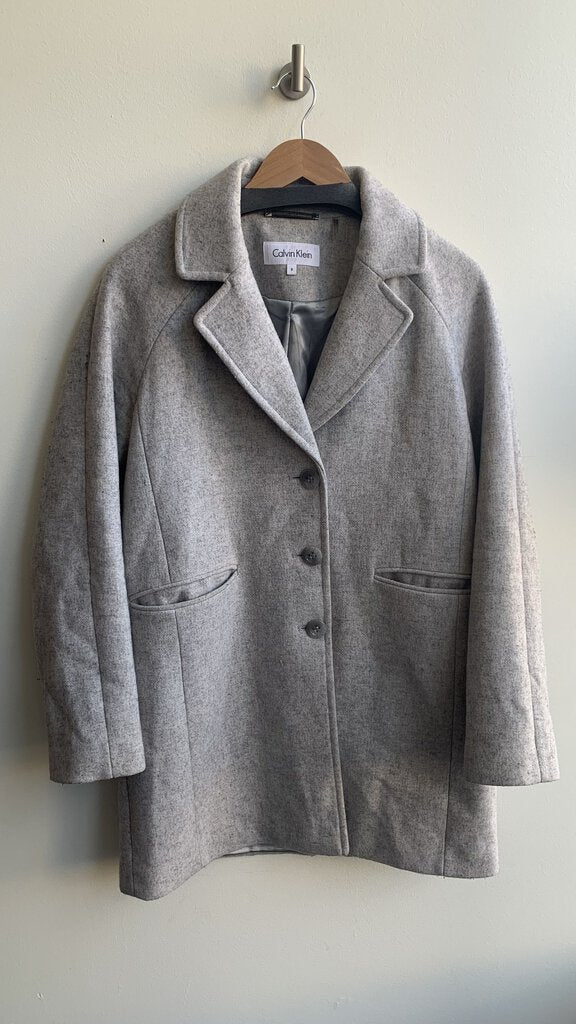 Calvin Klein Grey Tailored Button Front Wool Blend Coat - Size 8