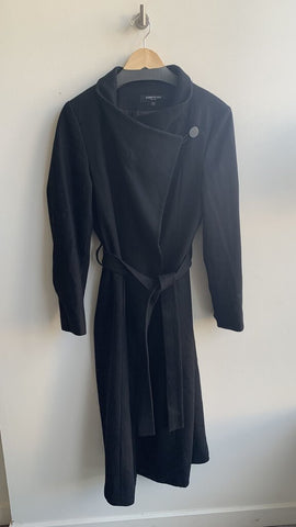 Kenneth Cole Black Belted Long Wool Blend Coat - Size 12