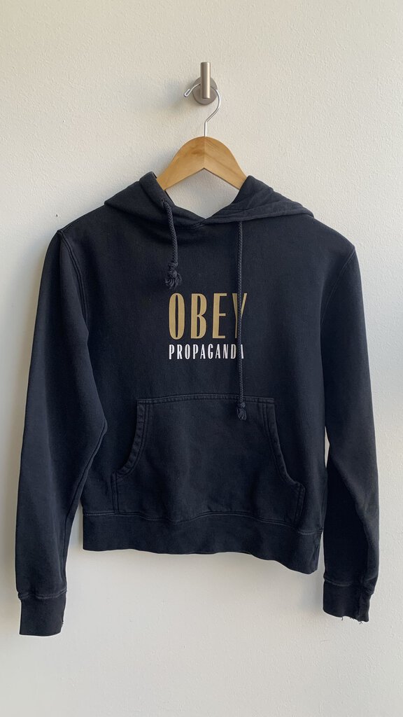 Obey Propaganda Black Logo Kangaroo Pocket Hoodie - Size X-Small