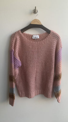 Heartloom Pink Striped Sleeve Knit Sweater - Size Large