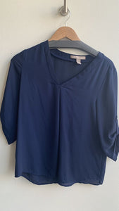 Forever 21 Navy Sheer Roll Sleeve Blouse - Size X-Small