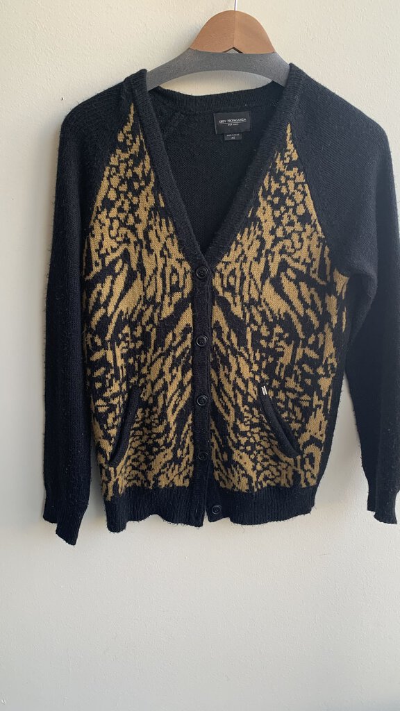 Obey Propaganda Black/Tan Animal Print Cardigan - Size X-Small