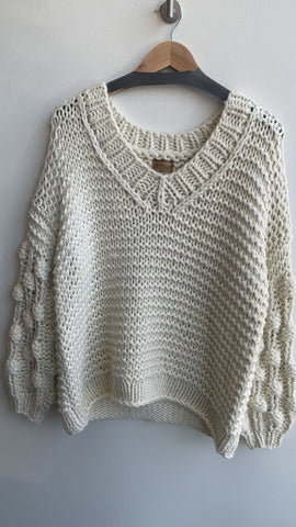 POL Cream Bubble Sleeve Chunky Knit Sweater - Size Large