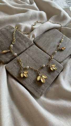 Lia Sophia Gold Petal/Pearl Strand Long Necklace