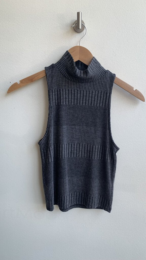 American Eagle Grey Ribbed Mock Neck Sleeveless Top - Size X-Small