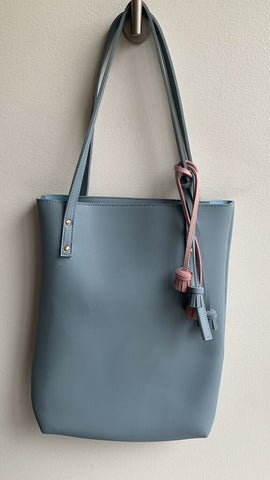 Miniso Blue Faux Leather Tassel Detail Tote Bag