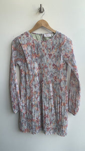 RD Style Blue Floral Print Pleated Long Sleeve Dress - Size X-Small