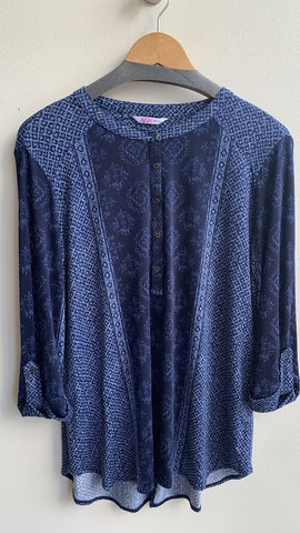 ADX Navy Printed Long Sleeve Top - Size Large (Estimated)