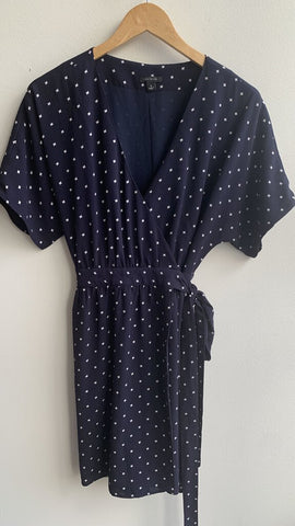 Ann Taylor Navy Star Print Short Sleeve Wrap Dress - Size Small