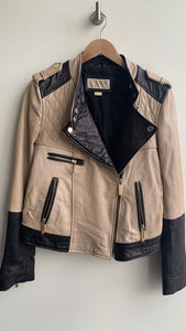 Michael Kors Brown/Black Two-Tone Quilted Leather Jacket - Size Medium