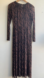 Free People Black/Brown Animal Print Smocked Long Sleeve Maxi Dress w/ Slip - Size X-Small