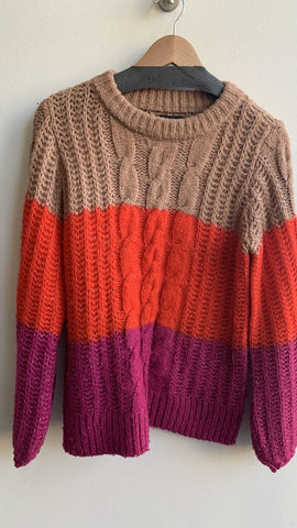 Pre-Owned Vero Moda Brown/Orange/Pink Cableknit Sweater - Size Medium