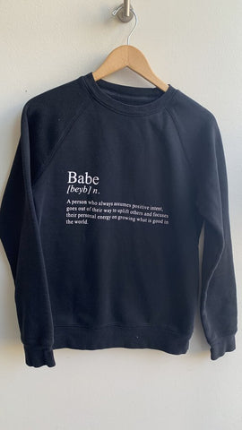 Pre-Owned Brunette the Label Consign Black 'Babe' Dictionary Description Crewneck Sweater - Size XS/S