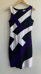 Pre-Owned Jessica Black/White/Purple Sheath Dress - Size 10