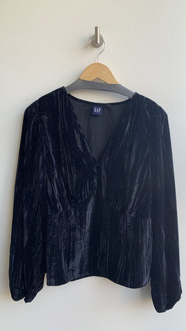 Pre-Owned Gap Black Velvet Textured Long Sleeve Blouse - Size Large