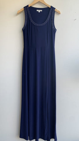 Pre-Owned Spense Navy Studded Neckline Sleeveless Maxi Dress - Size 8