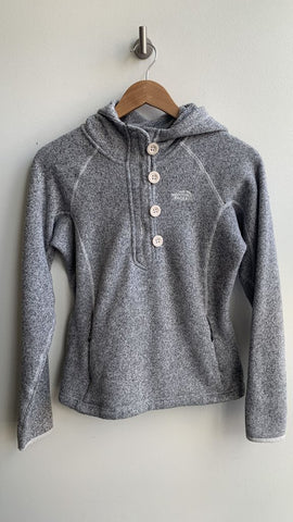 Pre-Owned The North Face Heathered Grey 1/2 Button Front Hooded Sweater - Size Small