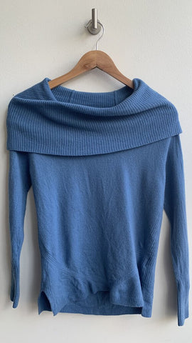 Pre-Owned Nicole Miller Blue Cowl Neck Merino Wool Sweater - Size X-Small