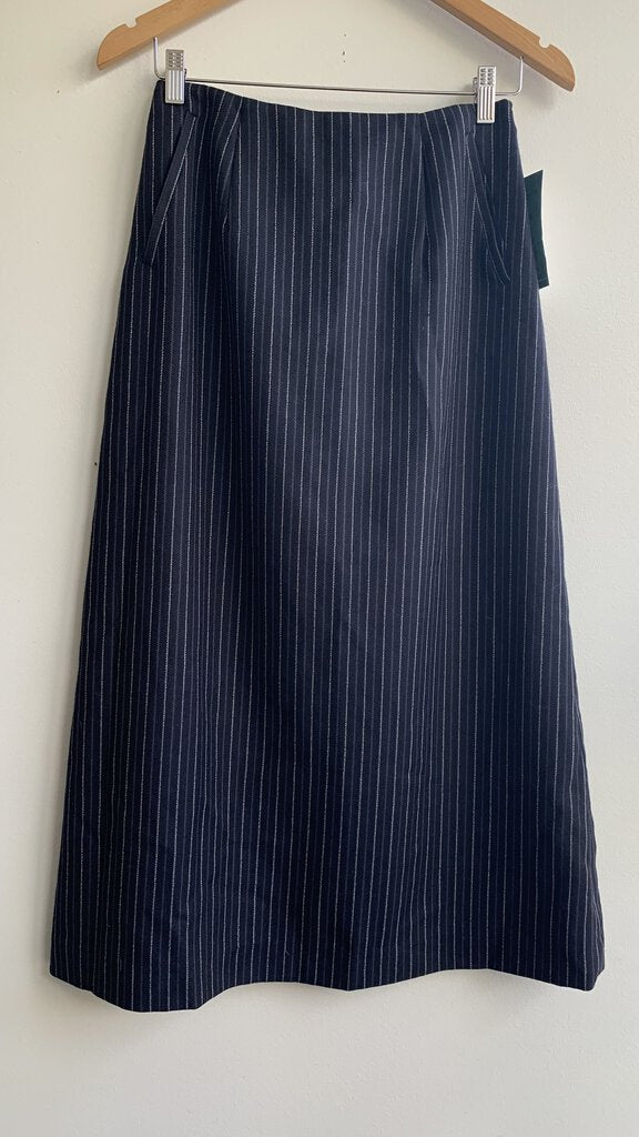 Pre-Owned Harve Benard Navy Pinstripe Wool Midi Skirt (NWT)- Size 6