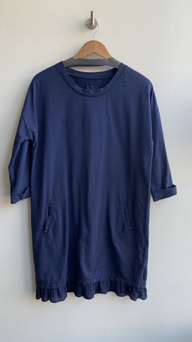 Pre-Owned 6&A Navy Ruffle Hem Cotton Sweatshirt Dress - Size Medium