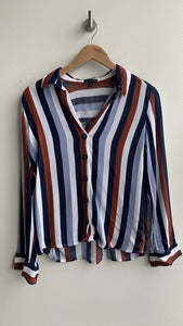 Pre-Owned Dynamite Navy/White/Rust Stripe Button Front Long Sleeve Blouse - Size Small