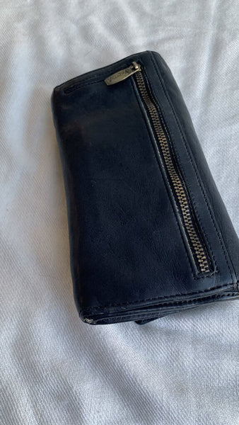 Pre-Owned Valentina Black Genuine Leather Made in Italy Wallet