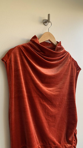 Pre-Owned Anthropologie Burnt Orange Sleeveless Side Rouche Midi Dress (NWT)- Size XL