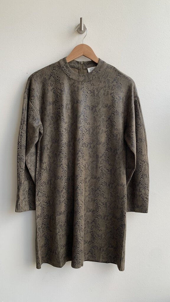 Pre-Owned Molly Bracken Brown Snakeskin Print Mock Neck Long Sleeve Dress - Size Medium