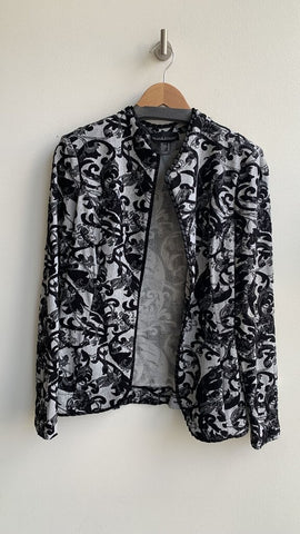 Pre-Owned Frank Lyman Black/Grey Printed Textured Knit Jacket - Size 10