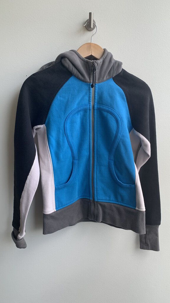 Pre-Owned Lululemon Bright Blue/Black/Beige Zip-Front Scuba Hoodie - Size 6