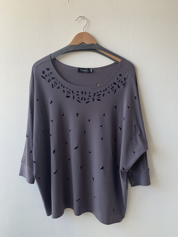 Pre-Owned Sympli Grey Cut-Out Design Dolman Sleeve Top - Size 12