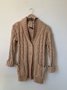 Pre-Owned Woman Forever Mustard Chenille Cable Knit Button Front Cardigan - Size Large