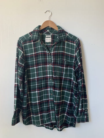 Pre-Owned American Eagle Green Plaid Boyfriend Fit Flannel Shirt - Size Large