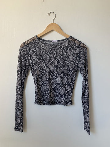 Pre-Owned Garage Snakeskin Print Mesh Long Sleeve Top - Size Small