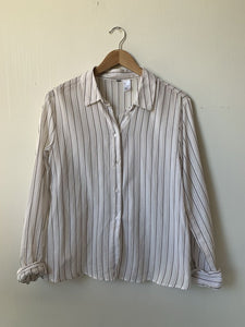 Pre-Owned H&M White/Brown Striped Long Sleeve Button Front Shirt - Size Medium