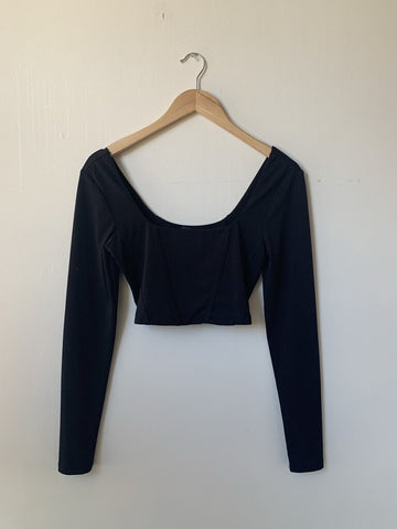 Pre-Owned Dynamite Black Square Neck Long Sleeve Crop Top - SIze Small