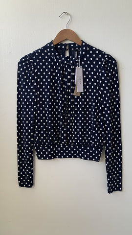 Pre-Owned Ever New Navy Polka Dot High Neck Long Sleeve Blouse (NWT)- Size X-Small