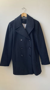 Pre-Owned Calvin Klein Black Double Breasted Wool-Blend Tailored Coat - Size 10