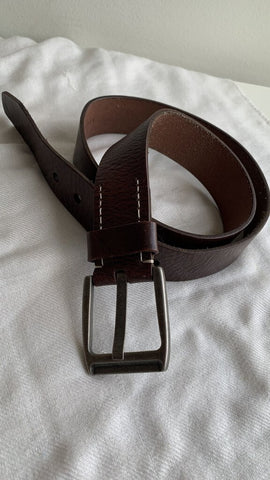 Pre-Owned Dark Brown Leather Brushed Silver Buckle Belt - Size Medium (Est)