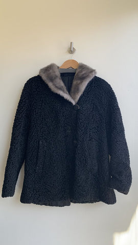 Pre-Owned Vintage Miracurl Black Persian Lamb Type Textured Button Front Jacket - Size Medium (Estimated)